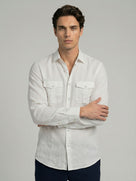 Celio* Solid White Men Linen Regular Fit Shirts