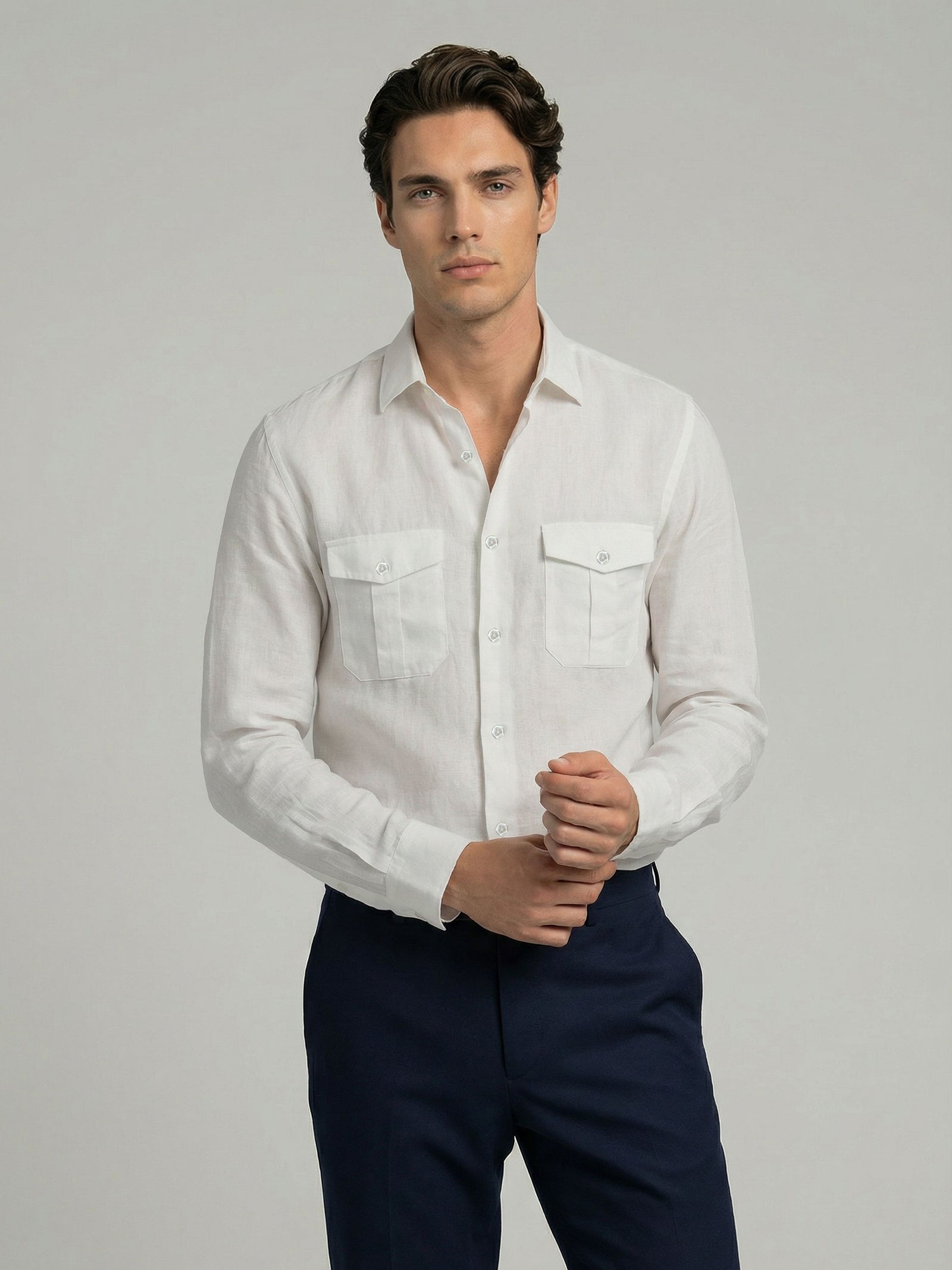 Celio* Solid White Men Linen Regular Fit Shirts