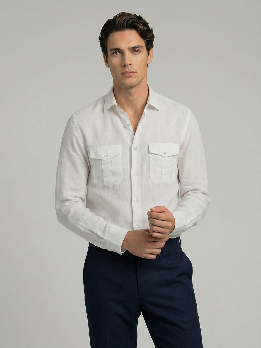 Celio* Solid White Men Linen Regular Fit Shirts