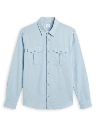 Regular Fit Cotton Linen Solid Spread Collar Shirt - Blue