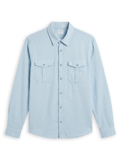 Celio Solid Regular Fit Cotton Linen Blend Blue Shirts