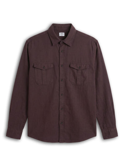 Celio Solid Regular Fit Cotton Linen Blend Brown Shirts