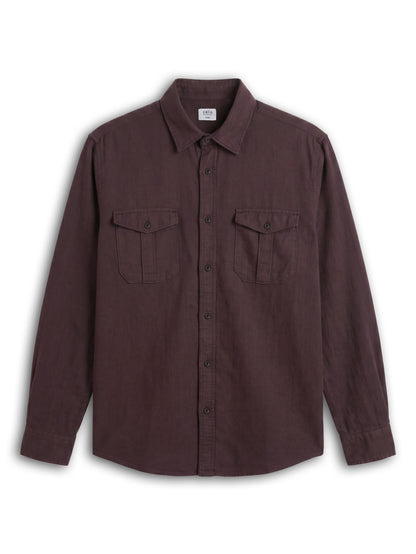 Celio Solid Regular Fit Cotton Linen Blend Brown Shirts