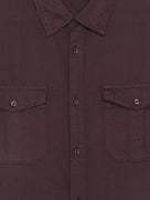 Celio Solid Regular Fit Cotton Linen Blend Brown Shirts
