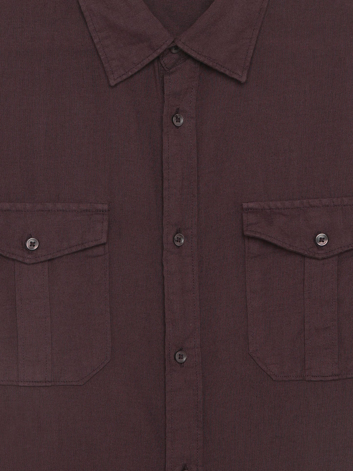 Celio Solid Regular Fit Cotton Linen Blend Brown Shirts
