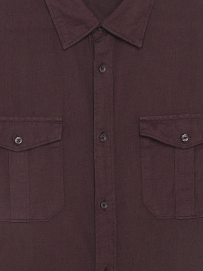 Celio Solid Regular Fit Cotton Linen Blend Brown Shirts