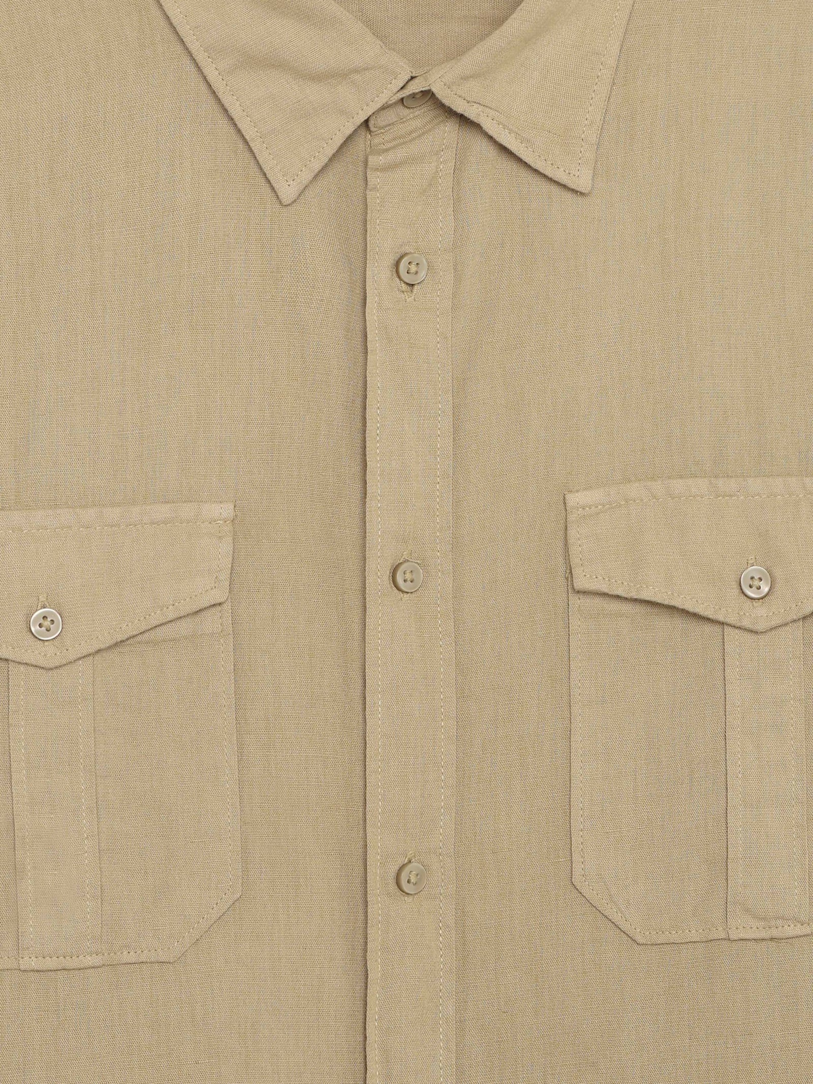 Celio Solid Regular Fit Cotton Linen Blend Beige Shirts