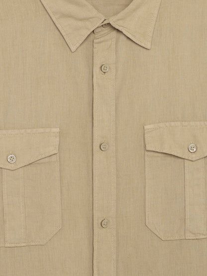 Celio Solid Regular Fit Cotton Linen Blend Beige Shirts