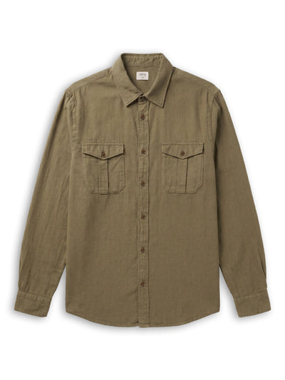 Celio Solid Regular Fit Cotton Linen Blend Olive Shirts