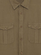 Celio Solid Regular Fit Cotton Linen Blend Olive Shirts