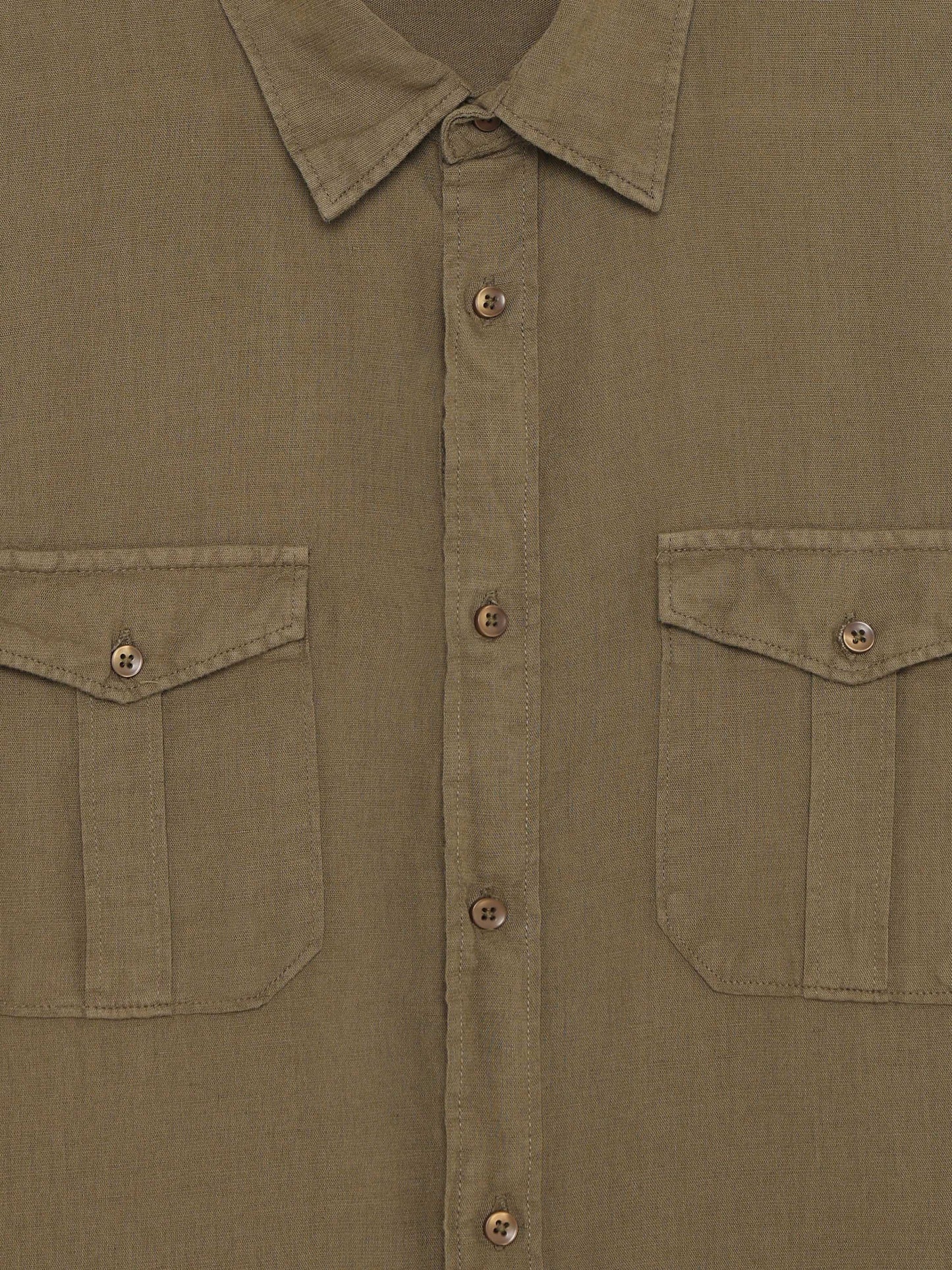 Celio Solid Regular Fit Cotton Linen Blend Olive Shirts