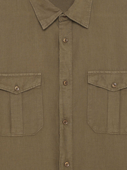 Celio Solid Regular Fit Cotton Linen Blend Olive Shirts
