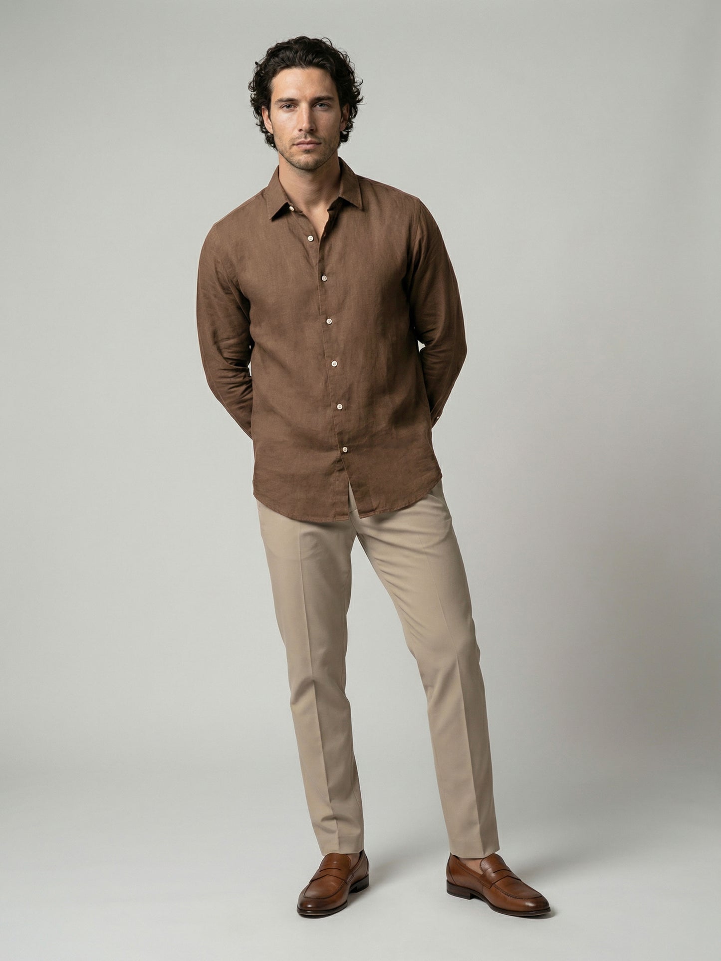Celio Men Brown Solid Regular Fit Linen Shirt