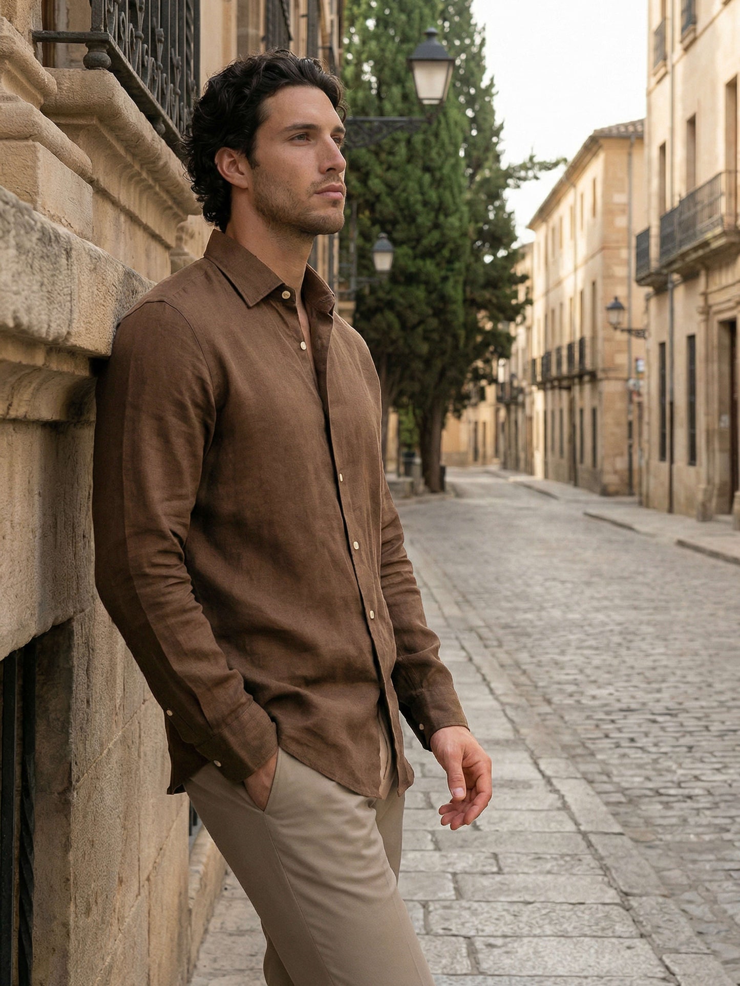 Celio Men Brown Solid Regular Fit Linen Shirt