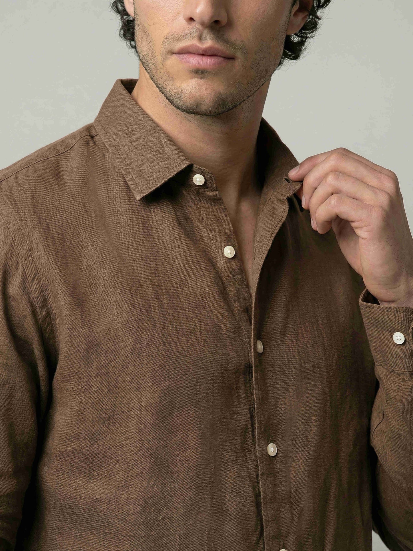 Celio Men Brown Solid Regular Fit Linen Shirt