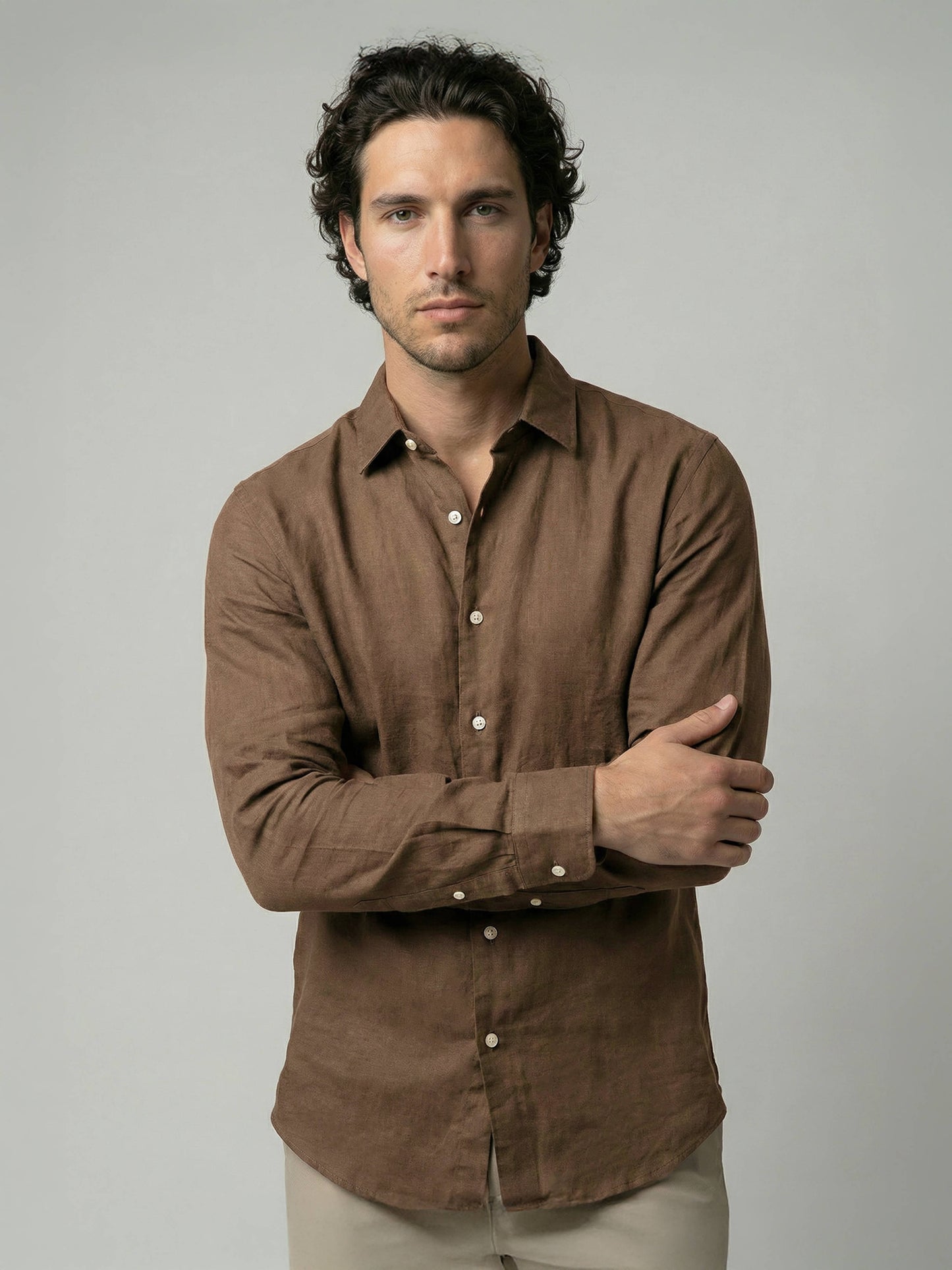 Celio Men Brown Solid Regular Fit Linen Shirt