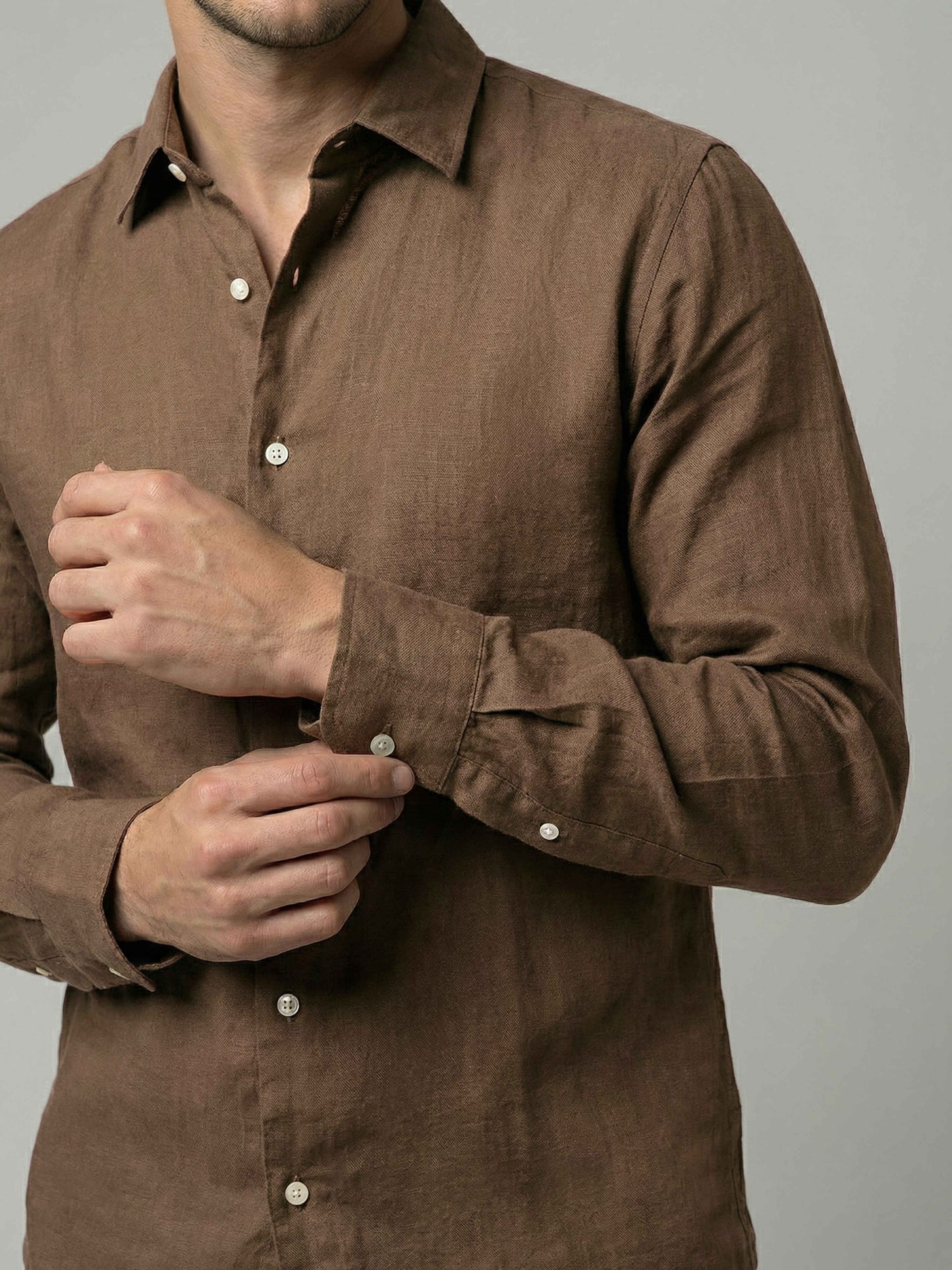 Celio Men Brown Solid Regular Fit Linen Shirt