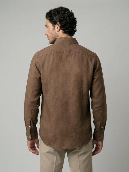 Celio Men Brown Solid Regular Fit Linen Shirt