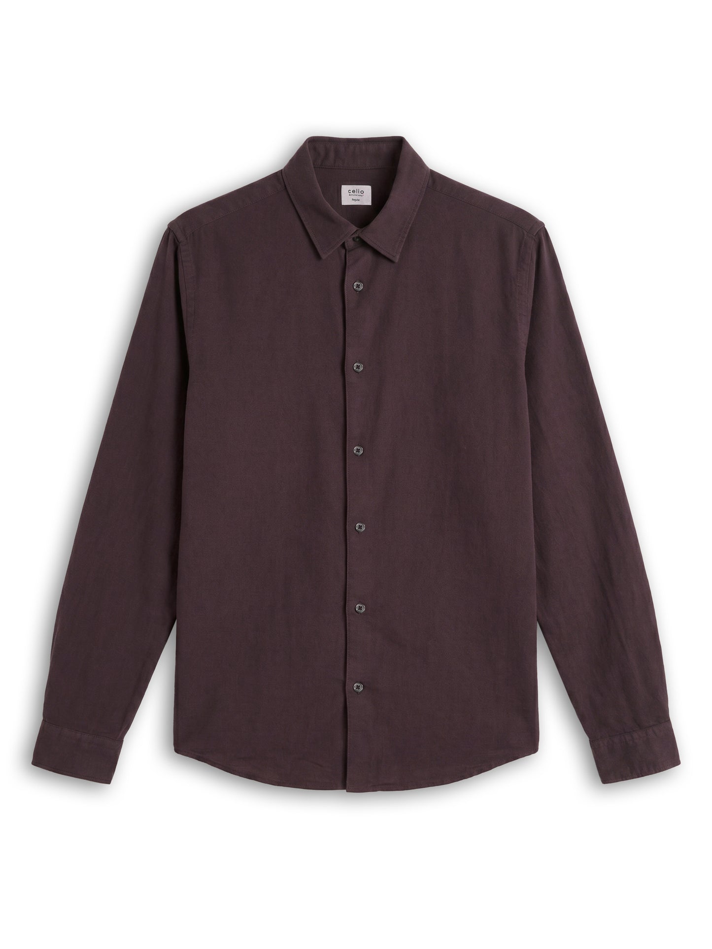 Celio Solid Regular Fit Cotton Linen Blend Brown Shirts