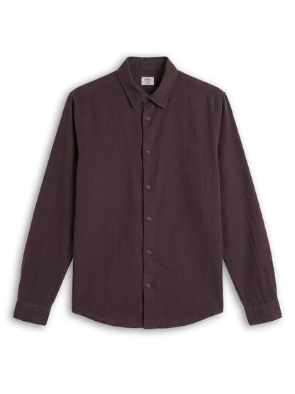 Celio Solid Regular Fit Cotton Linen Blend Brown Shirts