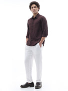 Celio Solid Regular Fit Cotton Linen Blend Brown Shirts
