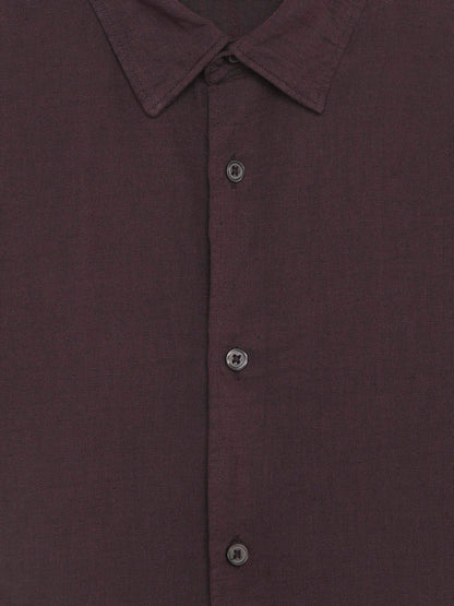 Celio Solid Regular Fit Cotton Linen Blend Brown Shirts