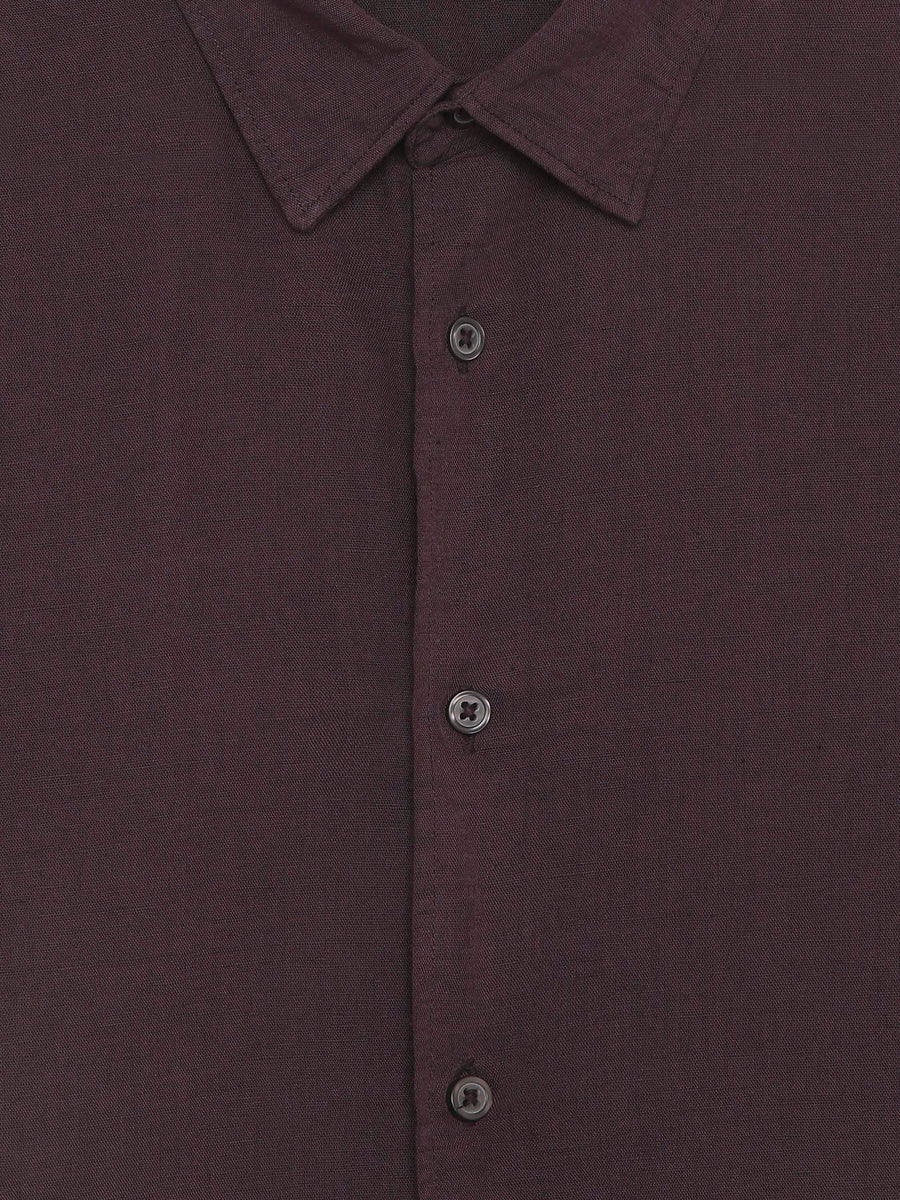 Celio Solid Regular Fit Cotton Linen Blend Brown Shirts