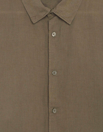 Celio Solid Regular Fit Cotton Linen Blend Olive Shirts