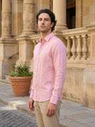 Celio Men Pink Solid Regular Fit Linen Shirts