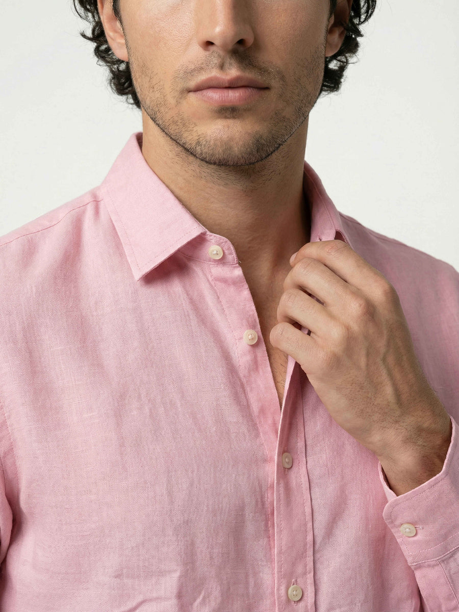 Celio Men Pink Solid Regular Fit Linen Shirts