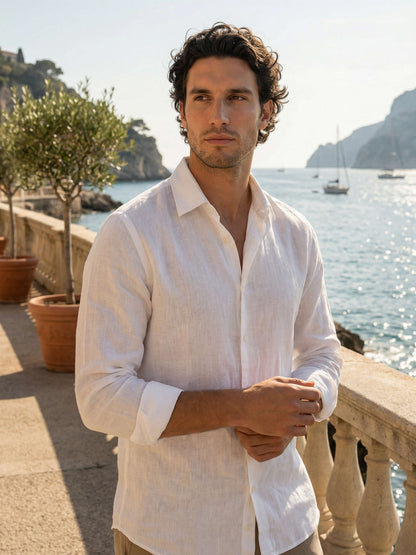 Celio Men White Solid Regular Fit Linen Shirts