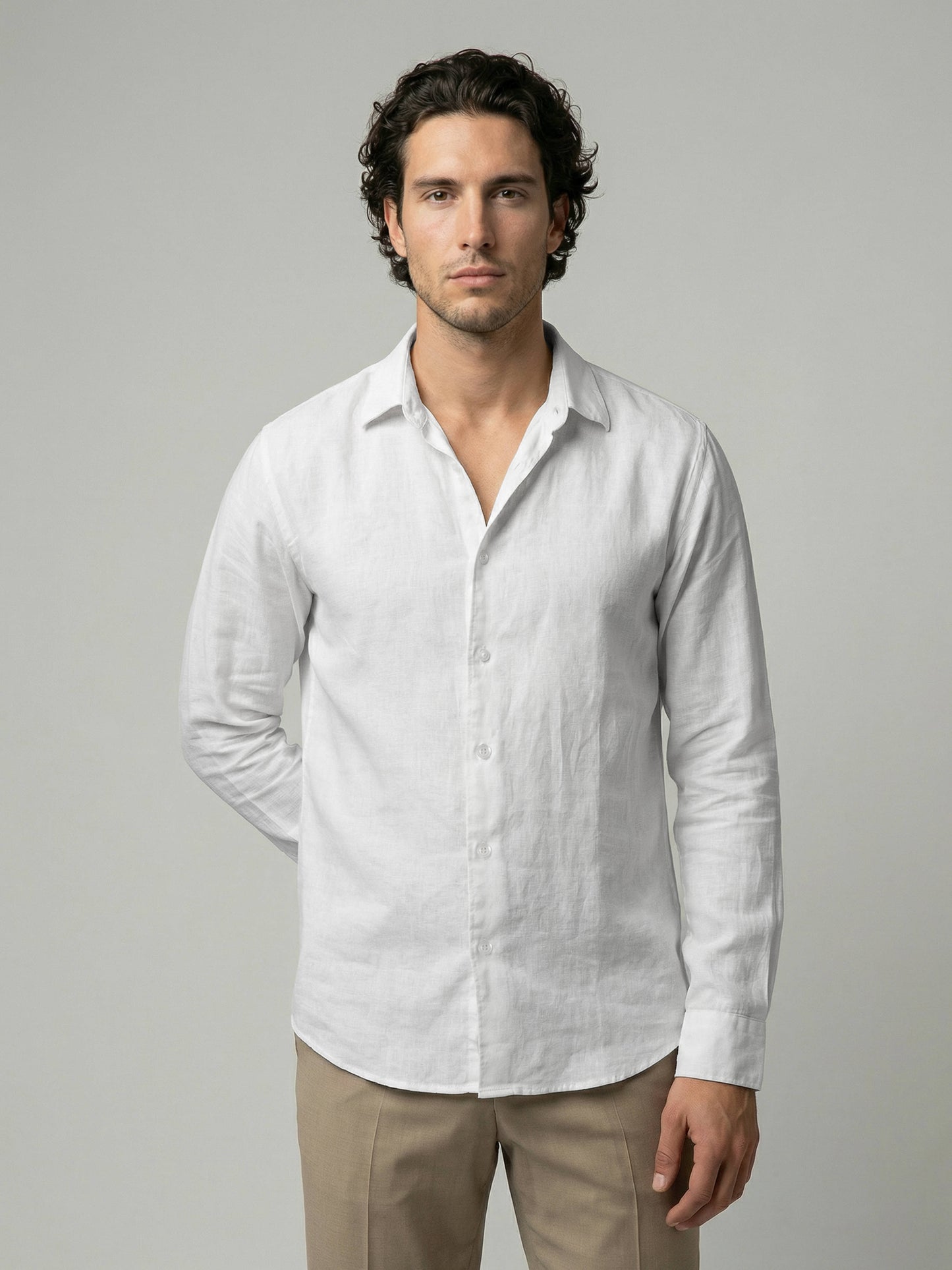 Celio Men White Solid Regular Fit Linen Shirts