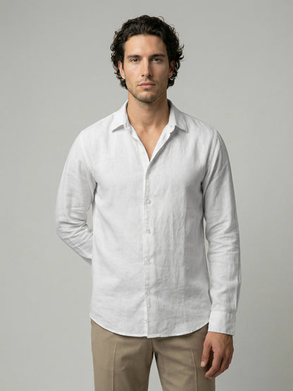 Celio Men White Solid Regular Fit Linen Shirts