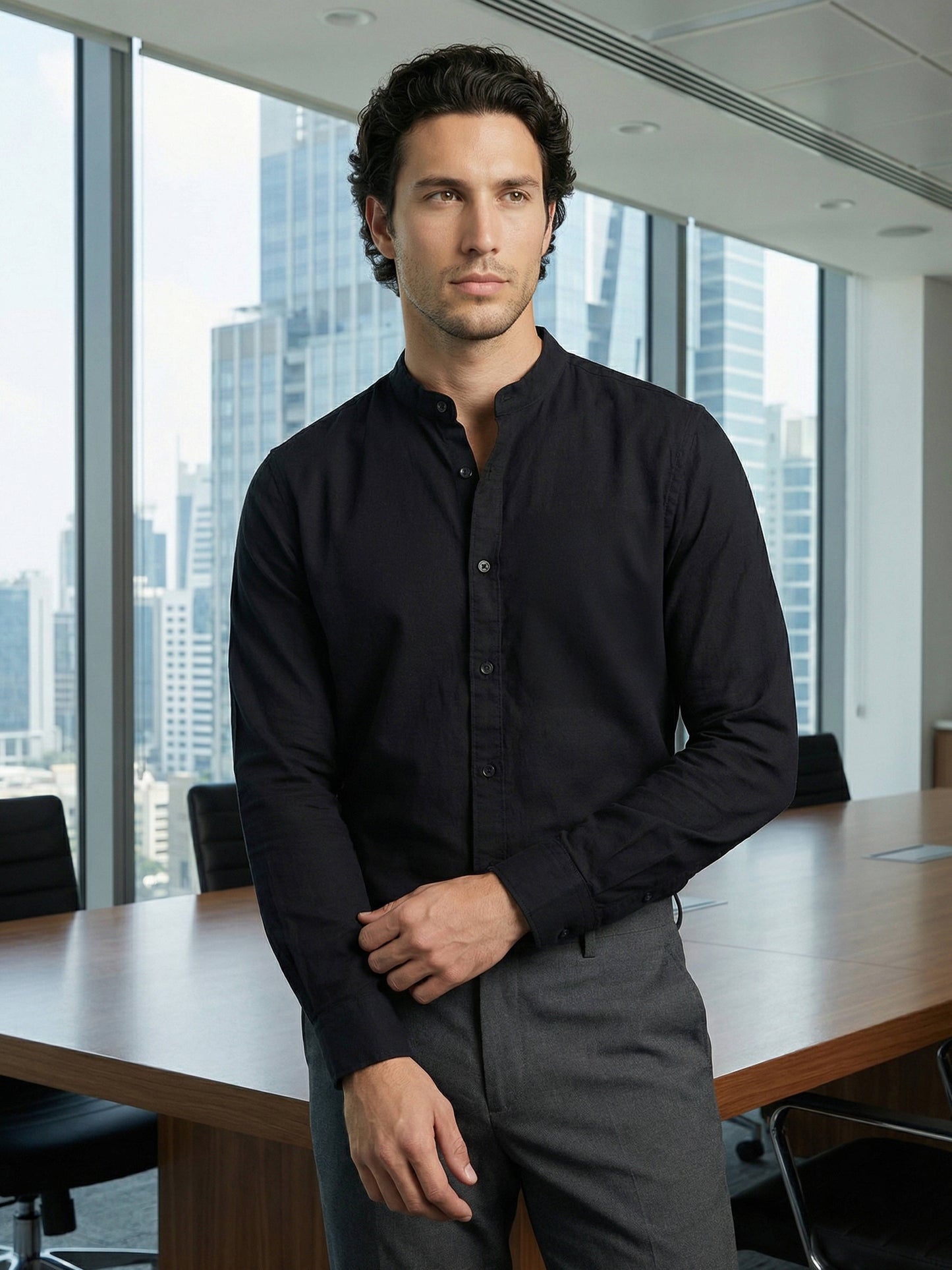 Celio Men Black Solid Regular Fit Cotton Shirts