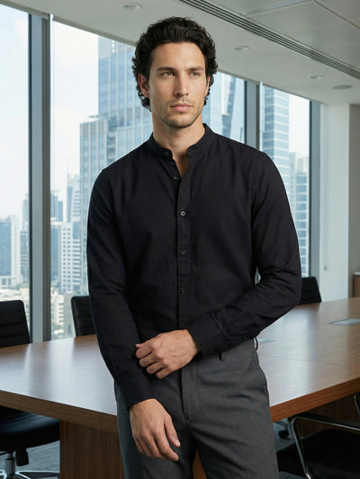 Celio Men Black Solid Regular Fit Cotton Shirts