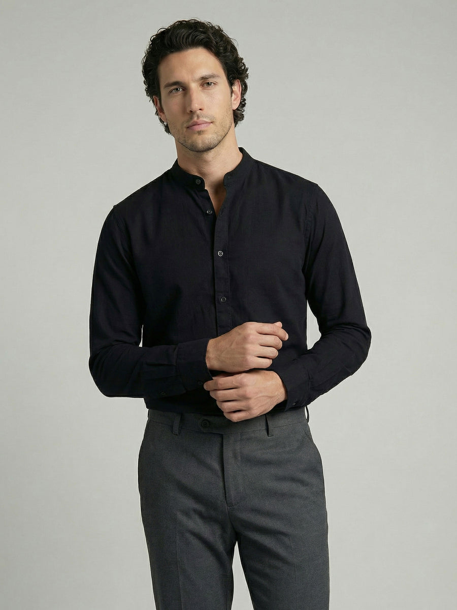 Celio Men Black Solid Regular Fit Cotton Shirts