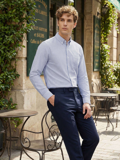 Celio* Men Blue Striped Regular Fit Cotton Shirts