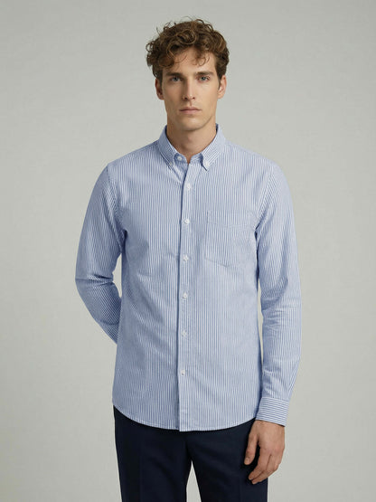 Celio* Striped Blue Cotton Regular Fit Men Shirts
