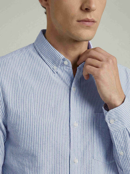 Celio* Striped Blue Cotton Regular Fit Men Shirts