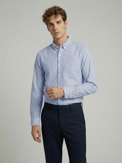 Celio* Striped Blue Cotton Regular Fit Men Shirts