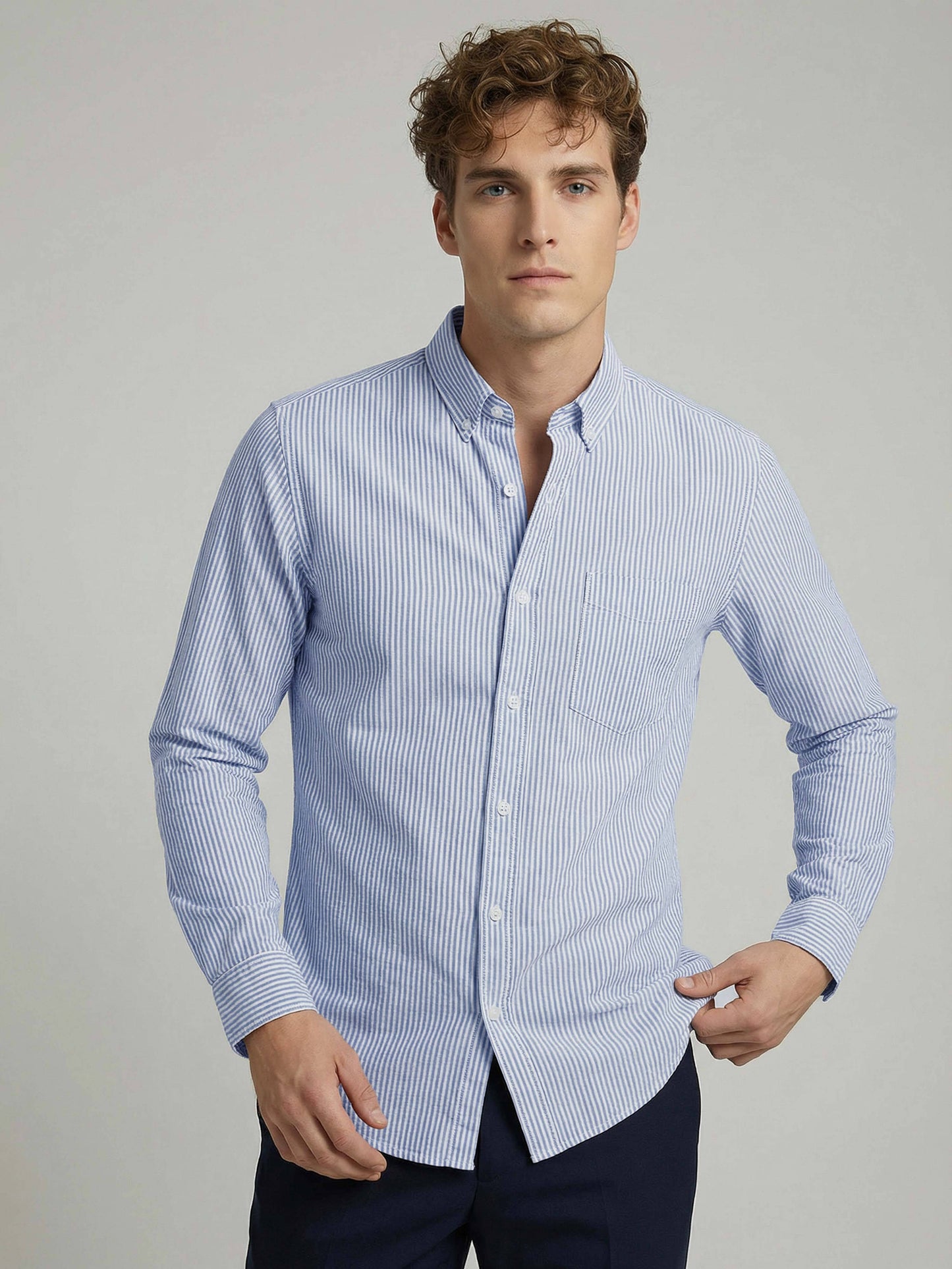 Celio* Striped Blue Cotton Regular Fit Men Shirts