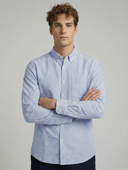 Celio* Striped Blue Cotton Regular Fit Men Shirts