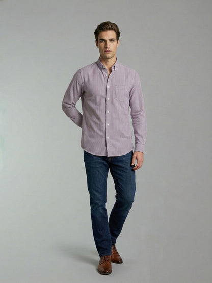 Celio* Men Cotton Regular Fit Purple Striped Shirts