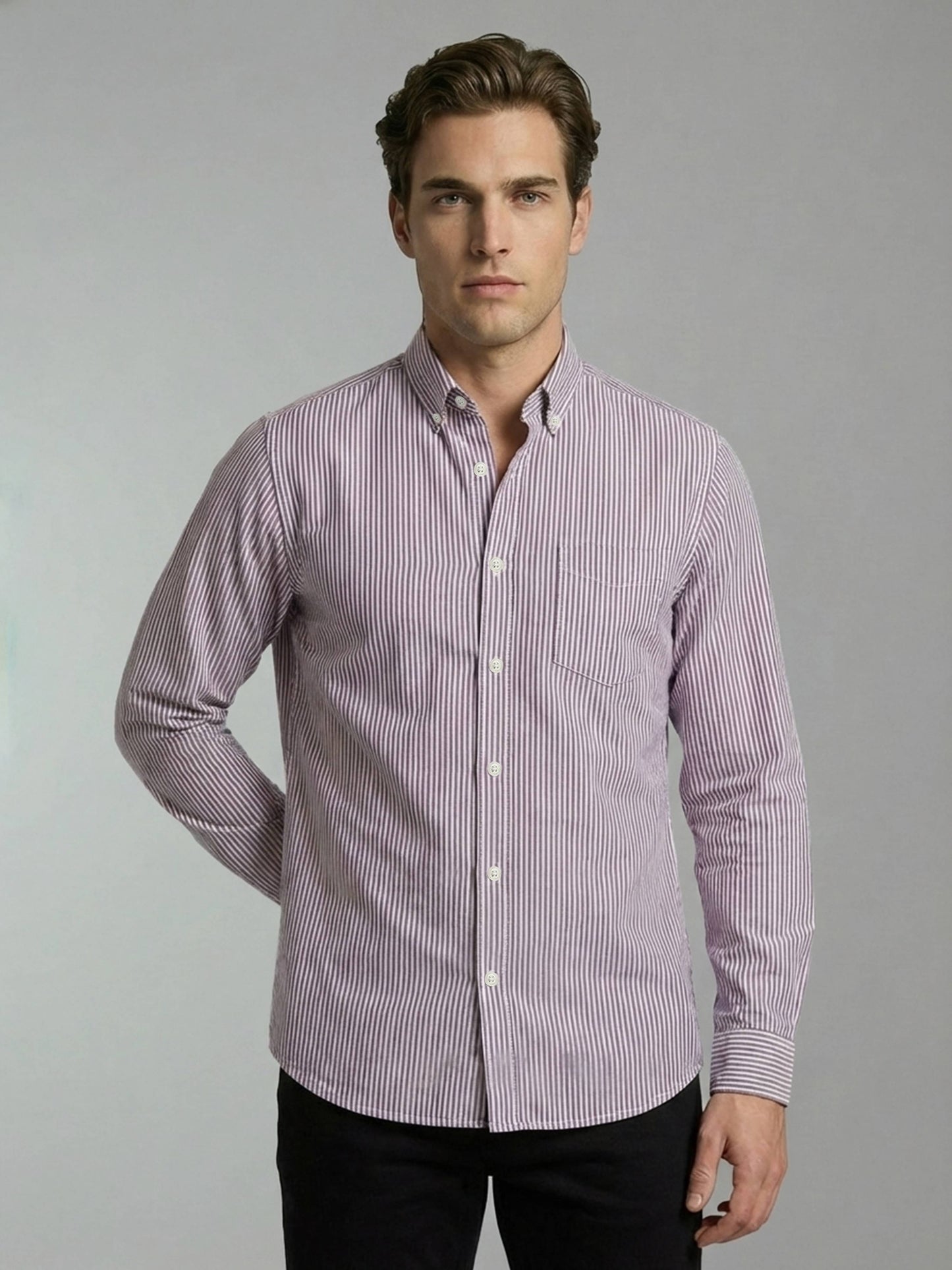 Celio* Men Cotton Regular Fit Purple Striped Shirts