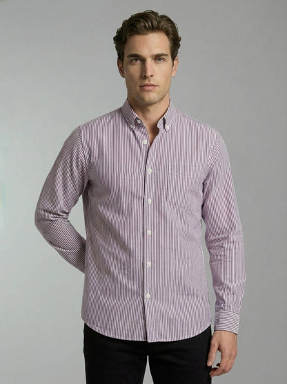 Celio* Men Cotton Regular Fit Purple Striped Shirts