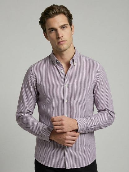 Celio* Men Cotton Regular Fit Purple Striped Shirts