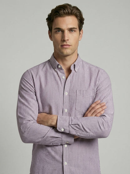 Celio* Men Cotton Regular Fit Purple Striped Shirts
