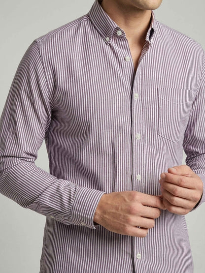 Celio* Men Cotton Regular Fit Purple Striped Shirts
