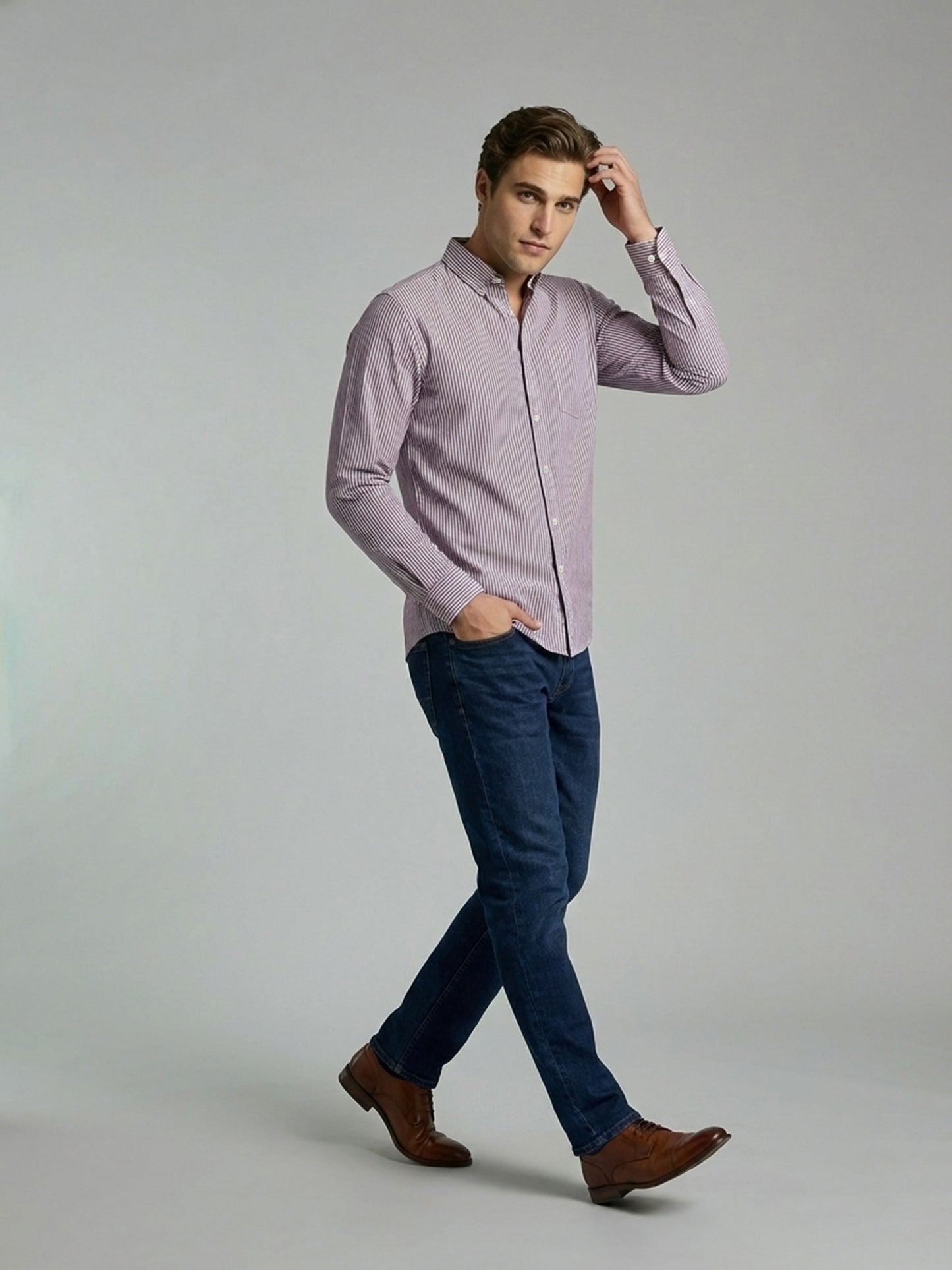 Celio* Men Cotton Regular Fit Purple Striped Shirts