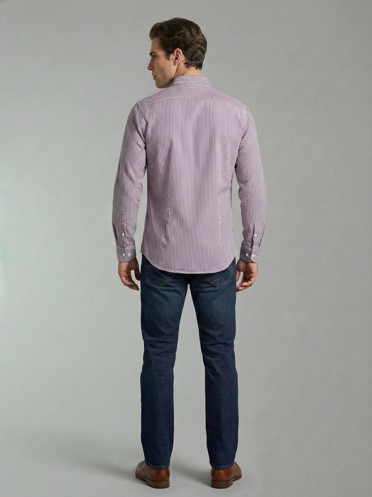 Celio* Men Cotton Regular Fit Purple Striped Shirts